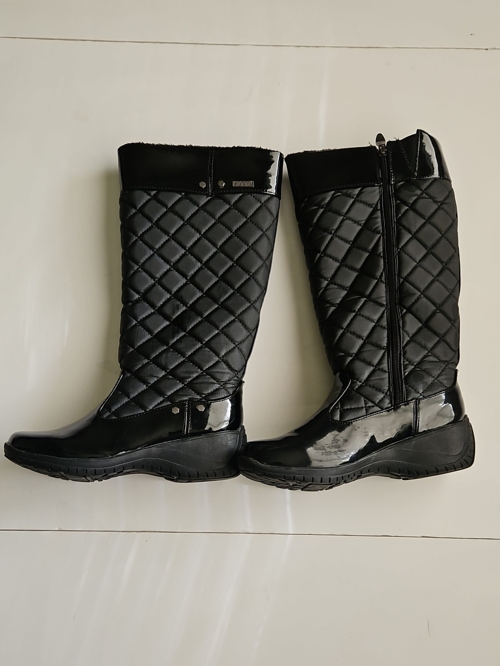 Khombu Black Quilted Knee-High Rain Boots